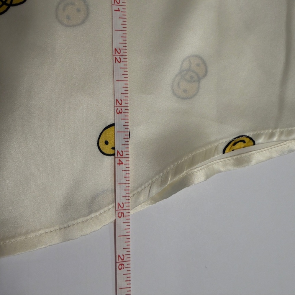 Reformation 100% Silk ‘Will’ Button Down Blouse with Yellow Smiley Faces Size S - Picture 10 of 10
